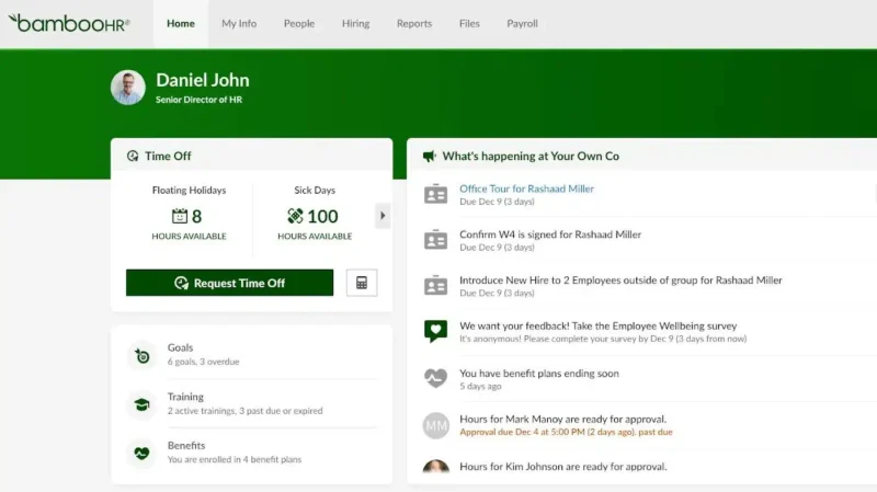 Bamboo HR dashboard