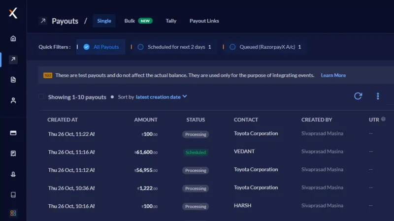 razorpayX dashboard